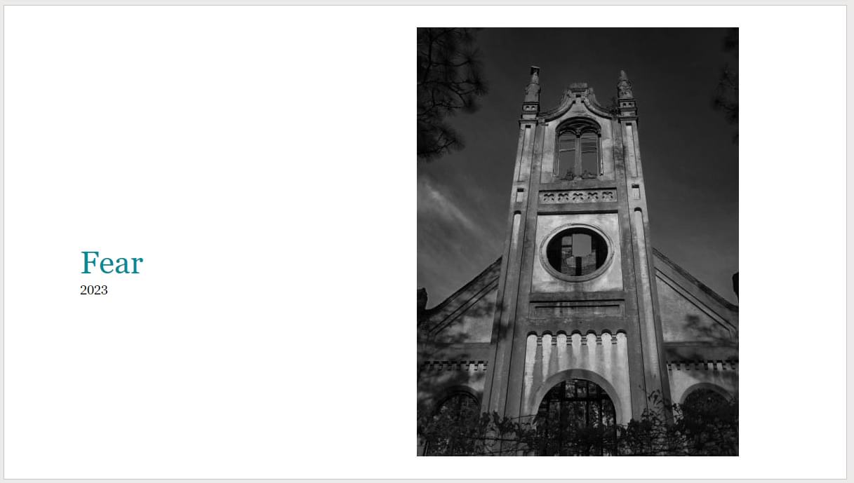 b&w photo of church ruins